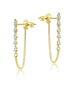Shiny CZ with Chain Stud Earrings STC-209-GP
